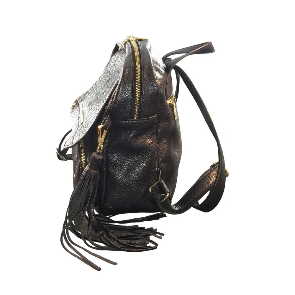 Steve Madden Womens Black Embossed Logo PVC Backpack Large Casual Daily Bag Work